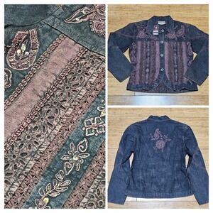 Urban Tribe Denim Jacket Women L Dark Wash Boho Artsy Pheobe Buffay NWT Y2K 2005